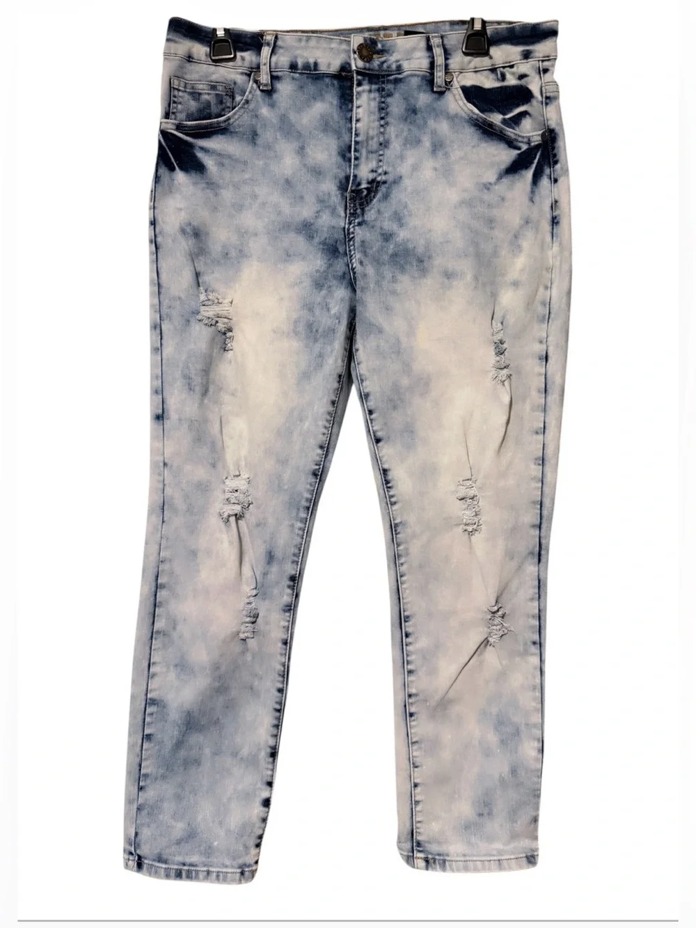 Women's Acid Wash Distressed Jeans - Light Blue
